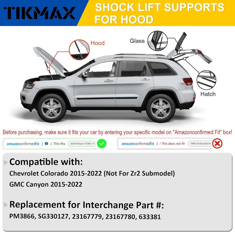 TIKMAX Front Hood Gas Struts for Chevy Colorado GMC Canyon 2015-2022 Not for Zr2, Replaces PM3866 SG330127 23167779 23167780 633381 Shocks Lift Supports Gas Springs, 2 Pcs - Image 4